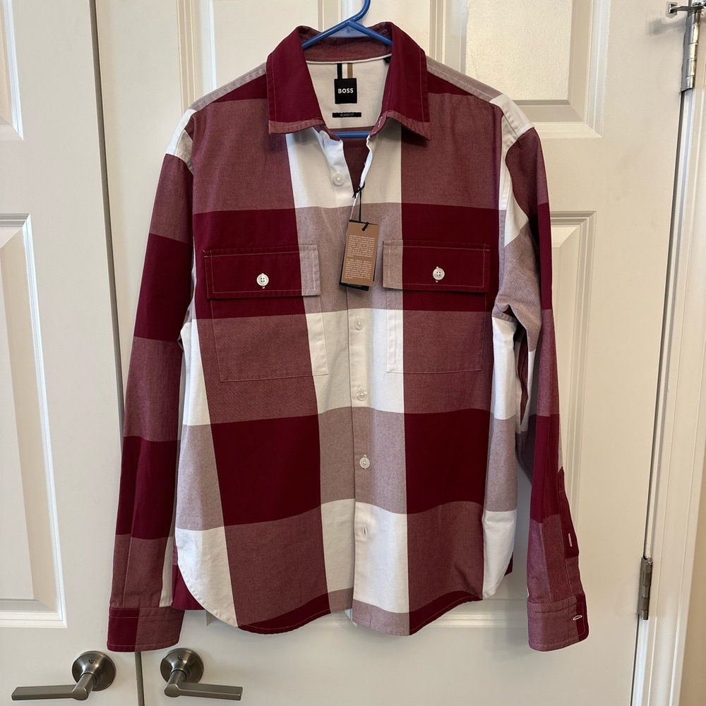 HUGO BOSS Red and White Plaid Shirt